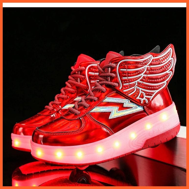 whatagift.com.au Red / 29 Insole 18.5CM Children Two Wheels Usb Charging Luminous Glowing Sneakers