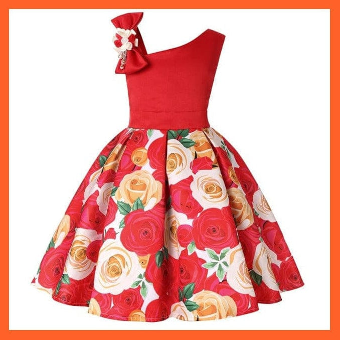 whatagift.com.au Red / 2T Floral Print Dresses For Girls