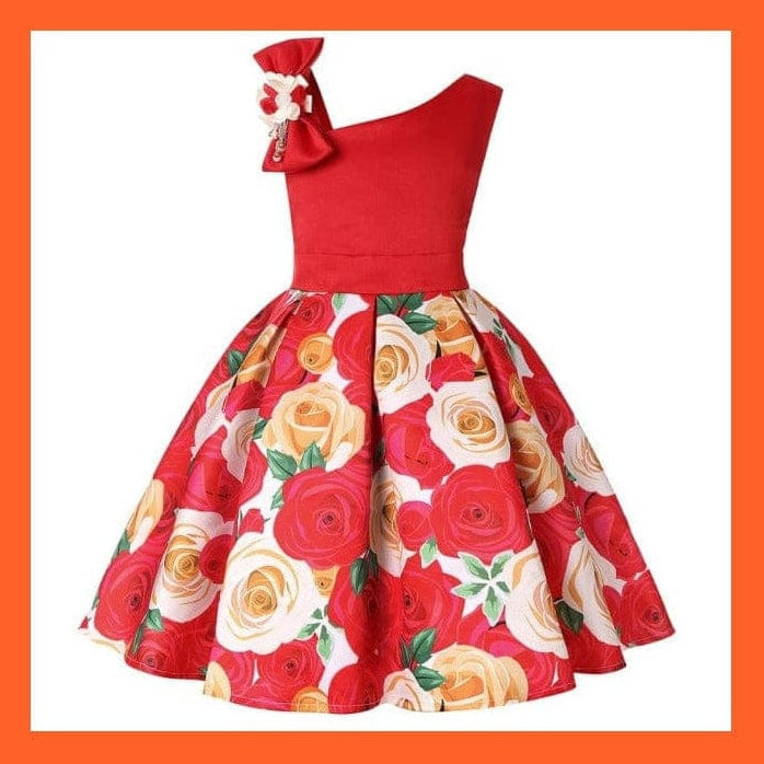 whatagift Red / 2T Floral Print Dresses For Girls