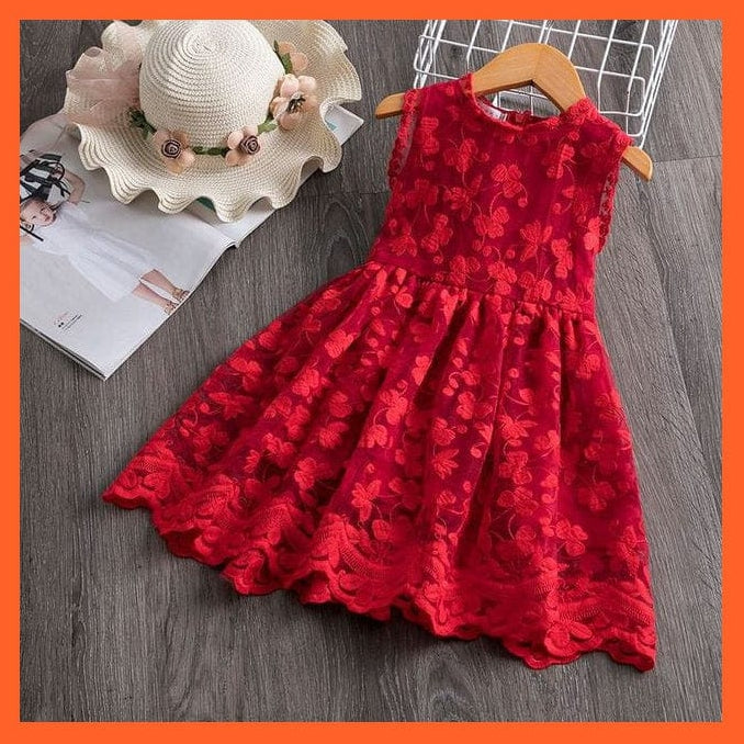 whatagift.com.au Red 3 / 3T Princess Embroidery Flower Lace Dress  Girl