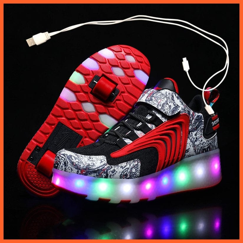 whatagift.com.au Red / 30 Insole 19CM Usb Charging Two Wheels Led Light Sneakers | Roller Skate Shoes For Children