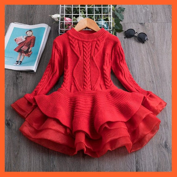 whatagift.com.au red / 3T Long Sleeves Beautiful Girls Dress