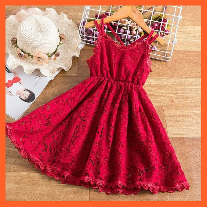 whatagift.com.au Red / 3T Princess Embroidery Flower Lace Dress  Girl