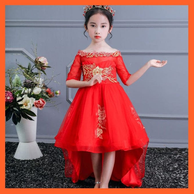 whatagift.com.au Red / 3T Tulle Lace Long Girl Dress  For Girls For Party And Wedding