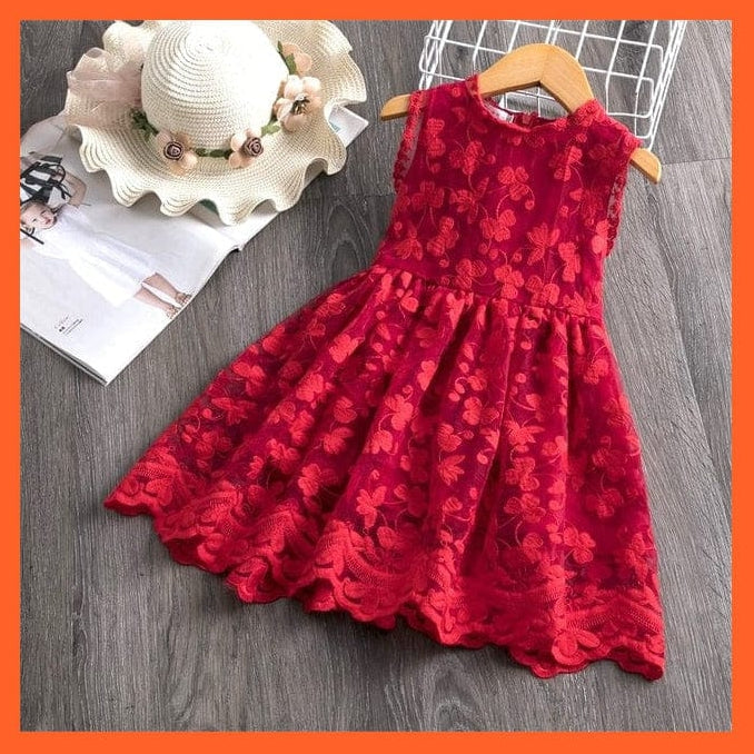 whatagift.com.au red 4-1 / 3T Girls Lace Dress New Floral Kids Dresses For Girls