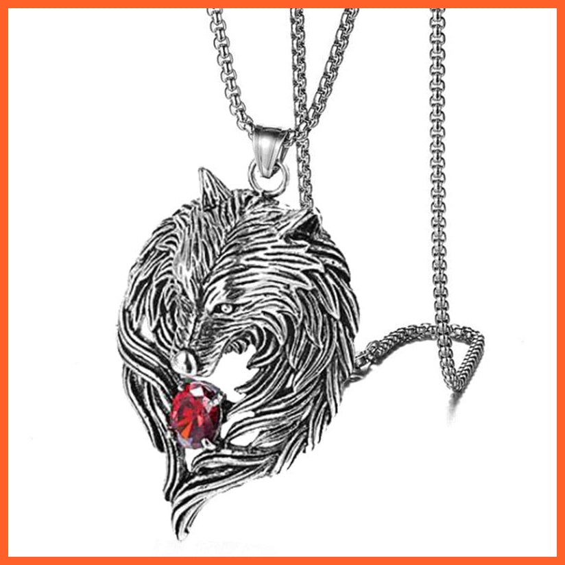 whatagift.uk Red / 60cm Stainless Steel Wolf head Pendant Necklace Chain