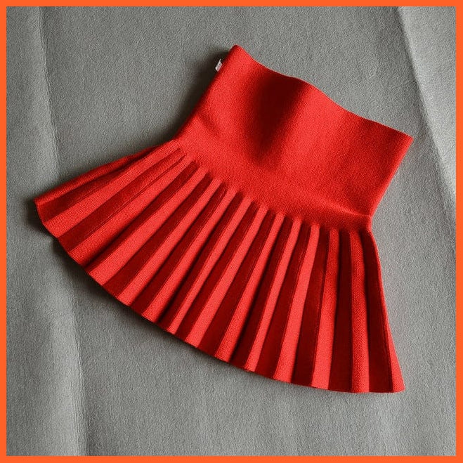 whatagift.com.au Red / 6T Winter Pleated Girls Skirts | High Waist Knitted Mini Tutu Skirt