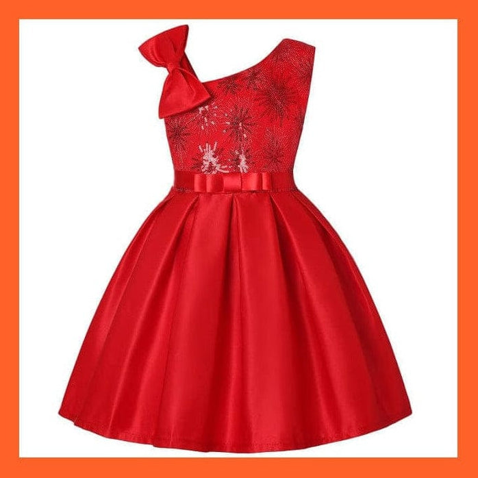 whatagift Red / 7-8y(size 140) Princess Party Girls Flower Sequins Dress