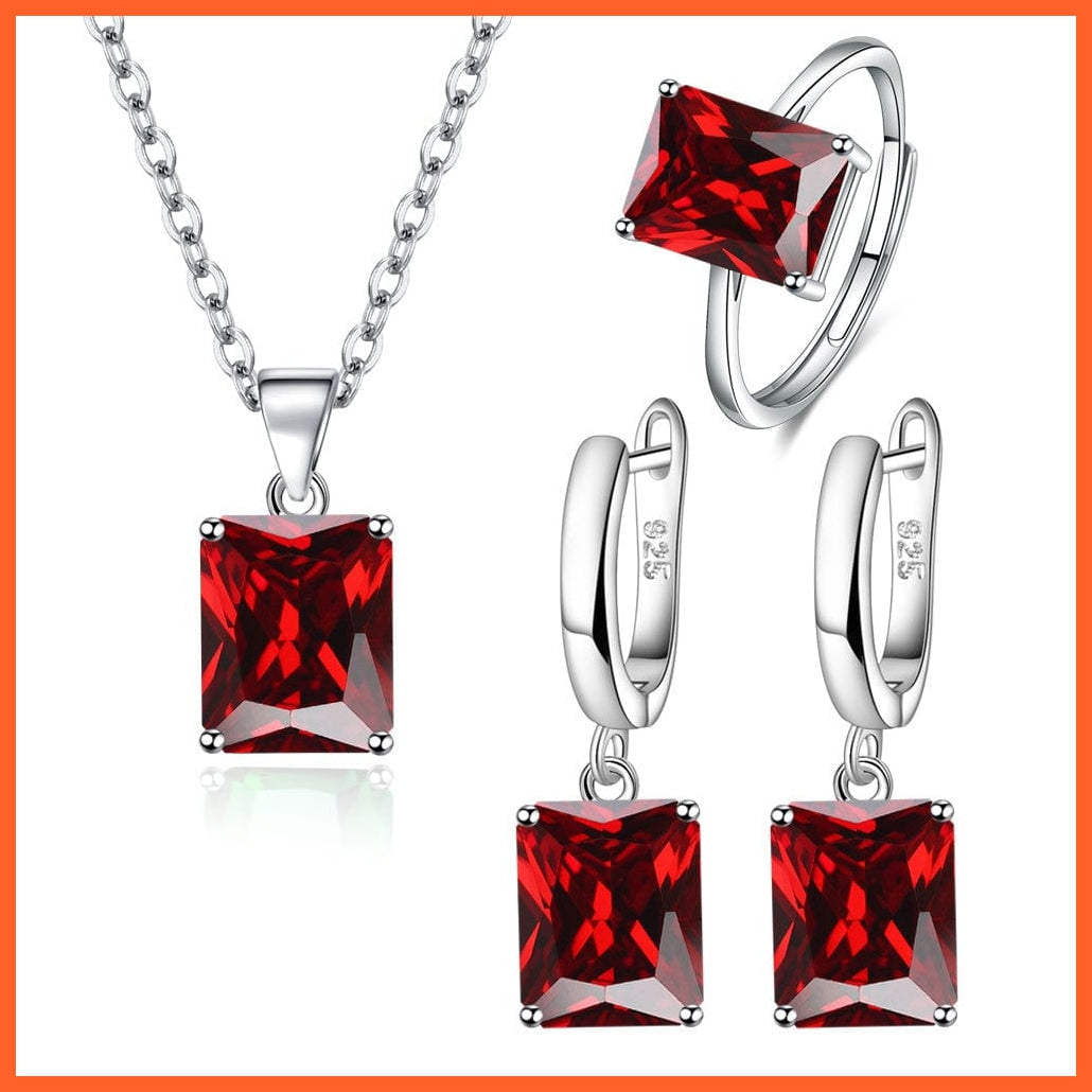 whatagift.com.au Red 925 Sterling Silver Ring Earrings Necklace For Women| Best Gift for Women Day Mothers Day Valentines Day