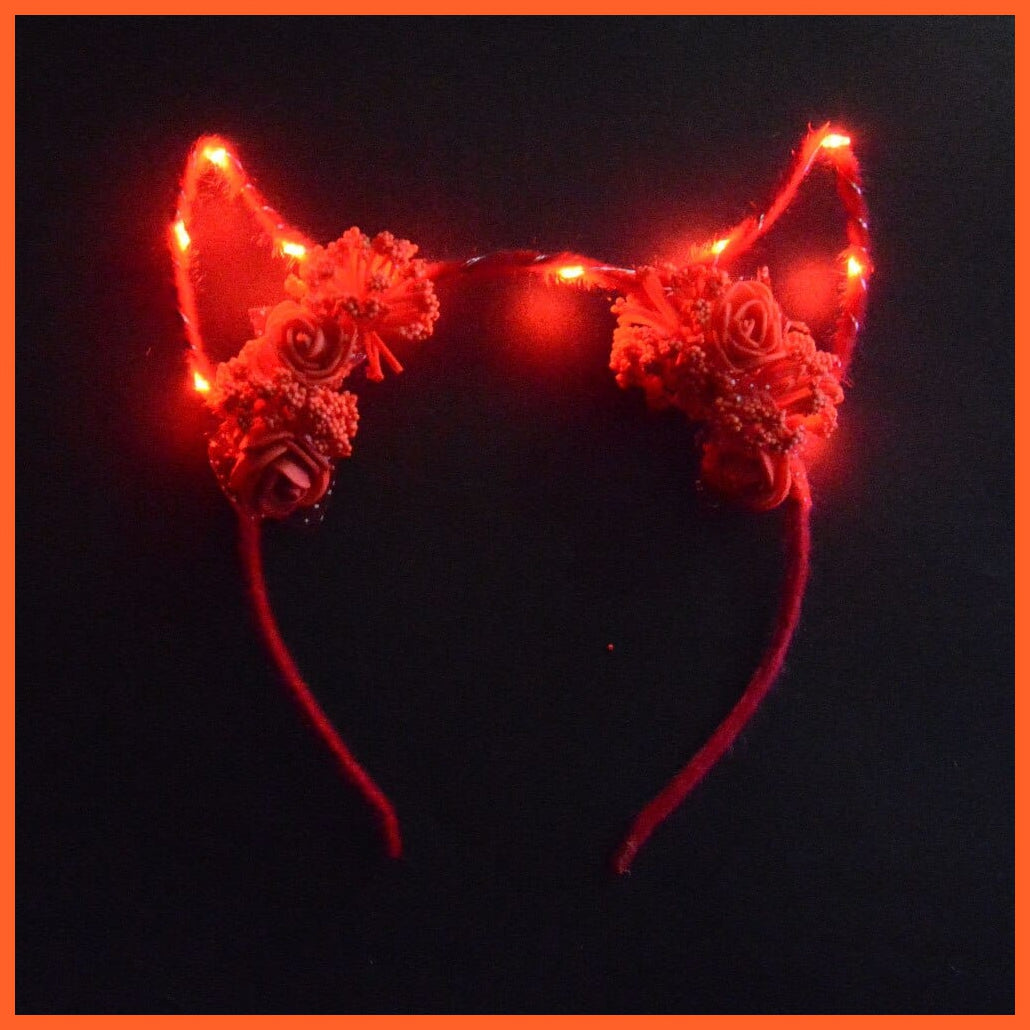 whatagift.com.au red devil headbanad 10pcs Adult Kids Glowing LED Party Accessories | Cat Bunny Crown Flower Headband | Halloween Party