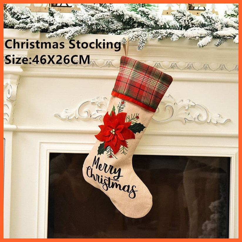 whatagift.com.au red flower Stocking Navidad Christmas Stocking Santa Sacks Gift Christmas Decorations for Home Candy Bag Hanging Xmas Tree Ornament New Year 2023