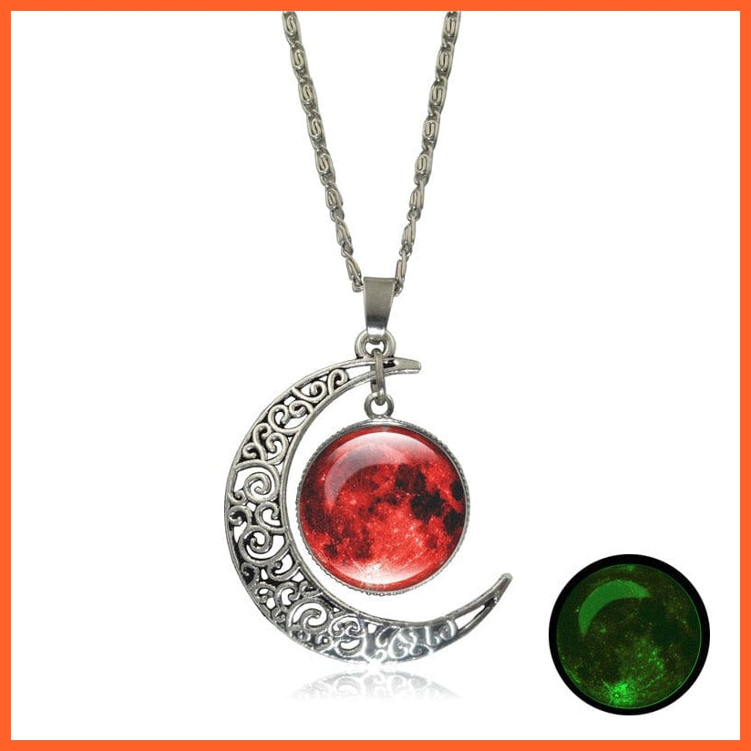 whatagift.com.au red Moon Glowing Necklace | Glow in the Dark Halloween Pendant