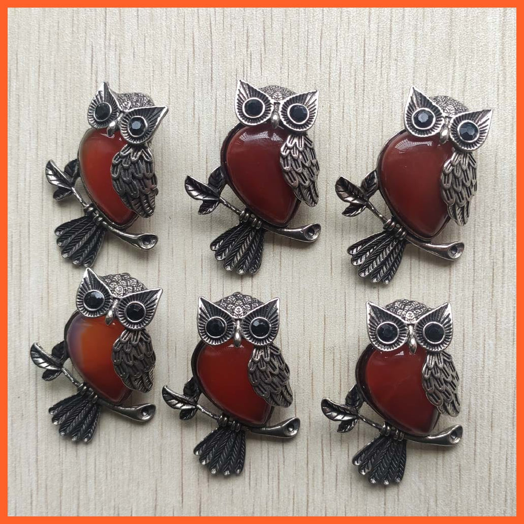 whatagift.com.au red onyx Copper Plated Owl Cute Natural Tiger Eye Stone Onyx Opal Pendants
