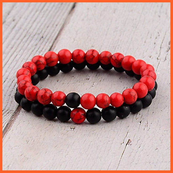 whatagift.com.au Red / United States 2pcs/set Weathered Stone Beaded Couple Bracelet