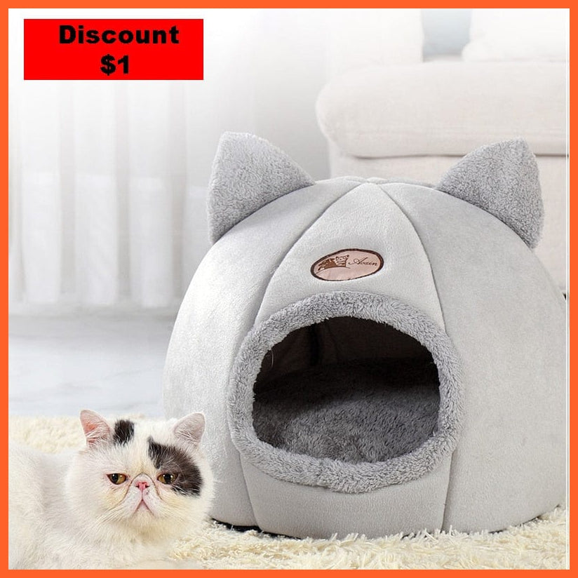 whatagift.com.au Removable Warm Winter Cat Bed |  Stuffed With PP Cotton Cat house For Pet With Non-slip Bottom