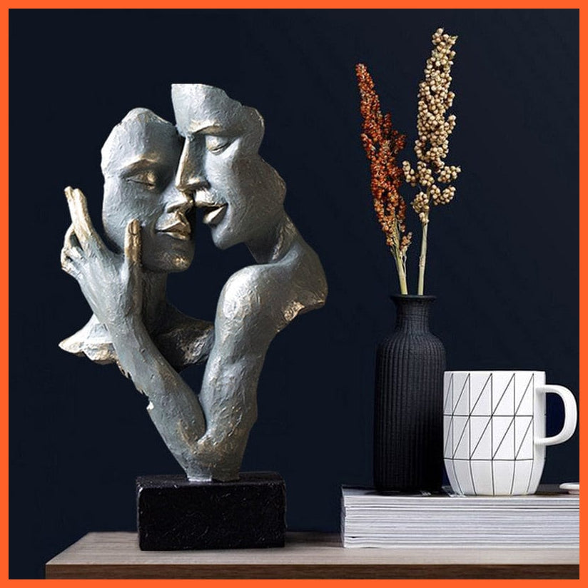 whatagift.com.au Resin Kissing Couple Mask Statue | Lover Miniature Figurines for Home Decoration