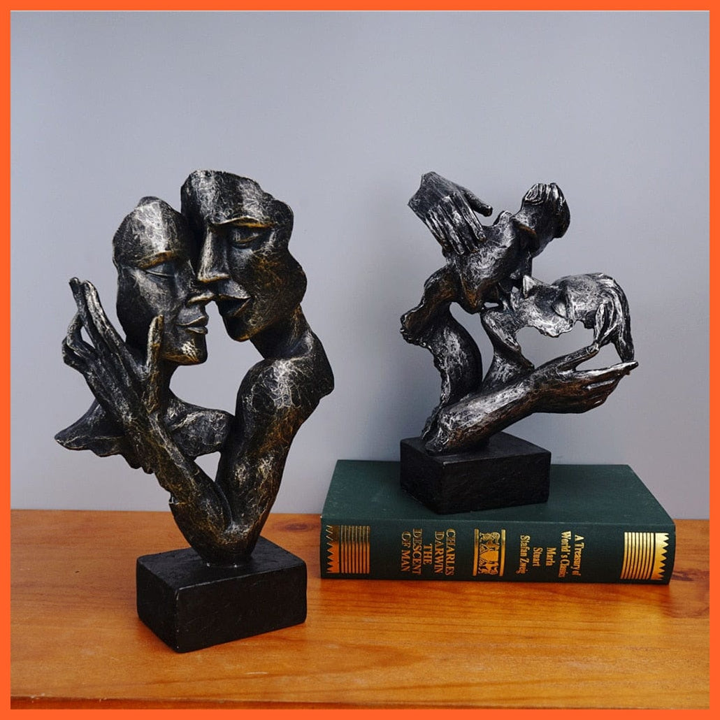 whatagift.com.au Resin Kissing Couple Mask Statue | Lover Miniature Figurines for Home Decoration