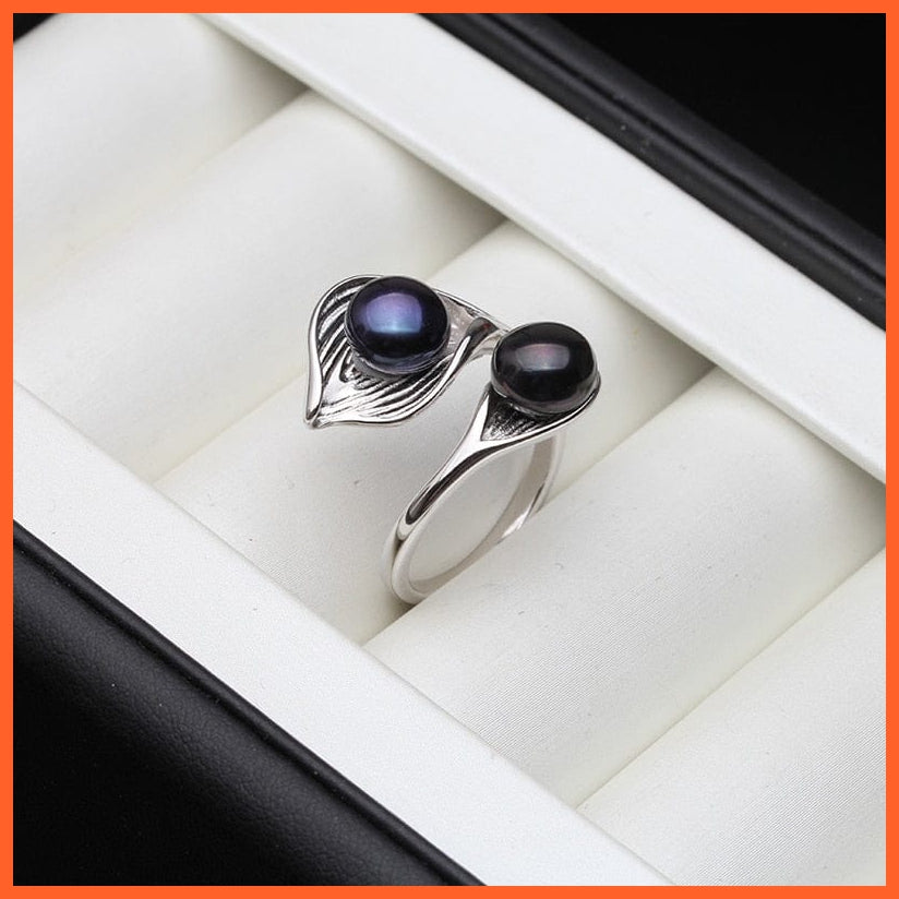 whatagift.com.au Resizable / black pearl ring Wedding Real Natural Freshwater White Black Double Pearl Ring For Women