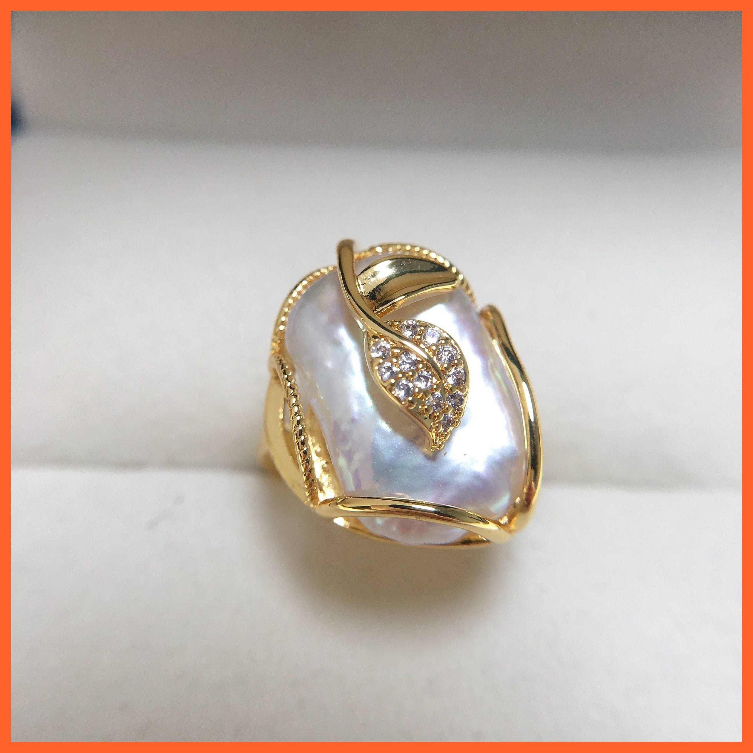 whatagift.com.au Resizable / China / White Baroque Real Natural Freshwater Pearl Gold Plating Women Ring