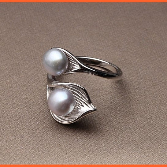 whatagift.com.au Resizable / grey pearl ring Wedding Real Natural Freshwater White Black Double Pearl Ring For Women