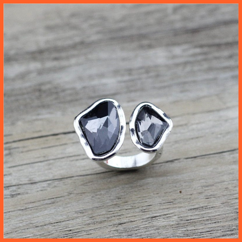 whatagift.com.au Resizable / Grey Retro Antique Silver-plated Irregular Crystal Adjustable Women Ring For Birthday Valentine Day