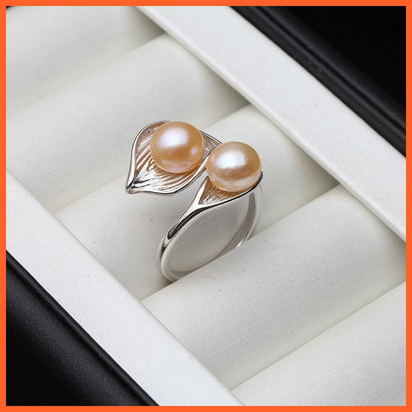 whatagift.com.au Resizable / pink pearl ring Wedding Real Natural Freshwater White Black Double Pearl Ring For Women