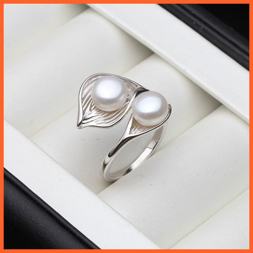 whatagift.com.au Resizable / white pearl ring Wedding Real Natural Freshwater White Black Double Pearl Ring For Women