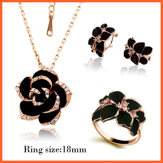 whatagift.com.au Rgoldblack 3 18mm Black Color Rose Gold Rose Flower Enamel Jewelry Set  for Women