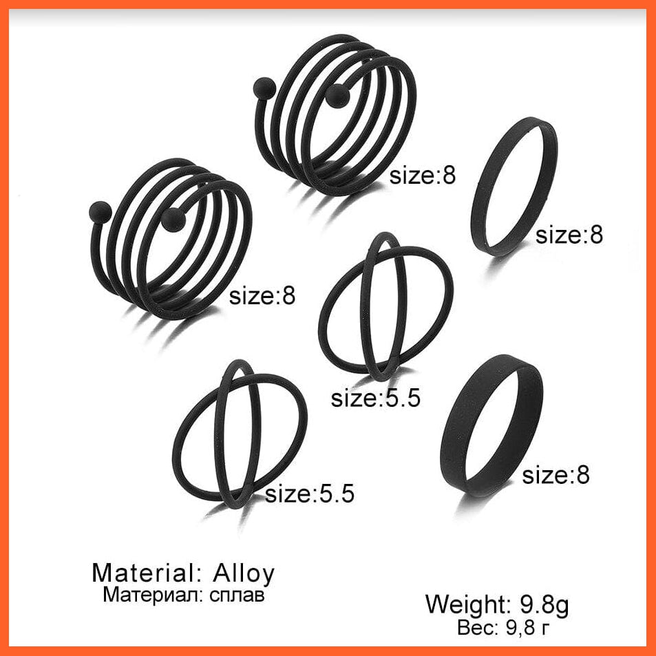 6Pcs/Set Punk Finger Rings Minimalist Gold/Black Metal Rings For Women | whatagift.com.au.