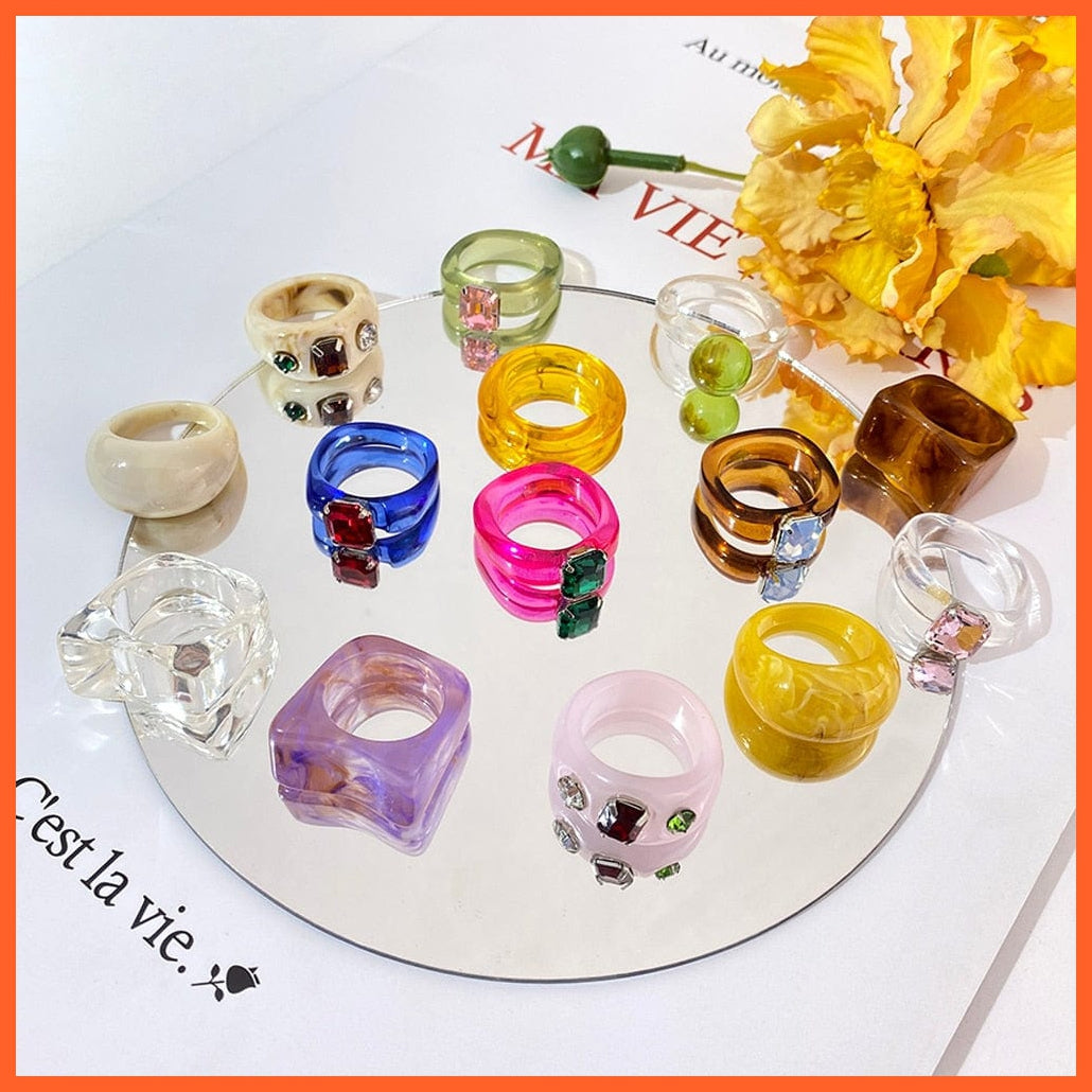 Colorful Transparent Acrylic Resin Irregular Marble Pattern Ring | whatagift.com.au.