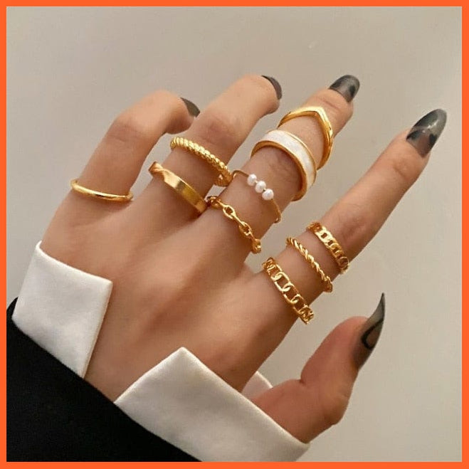 Punk Gold Chain Finger Rings Set For Women | whatagift.com.au.