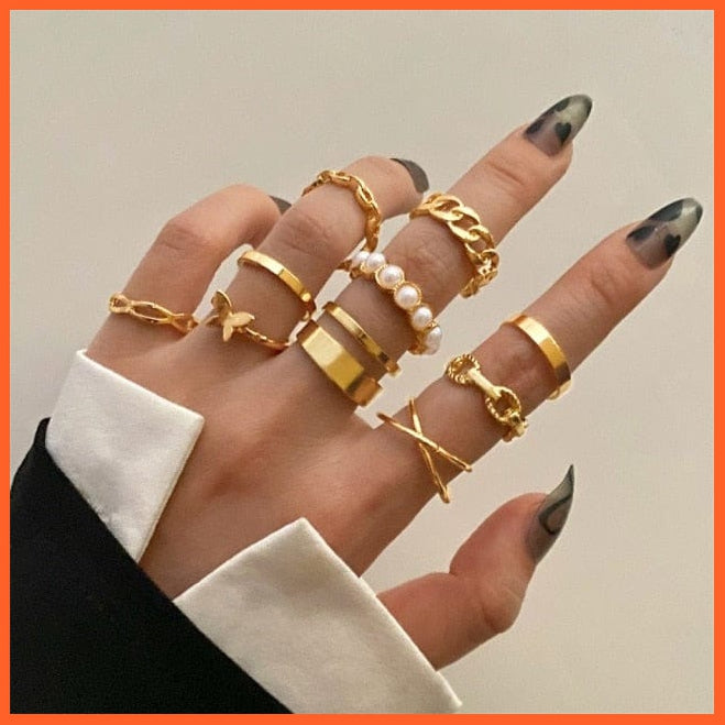 Punk Gold Chain Finger Rings Set For Women | whatagift.com.au.