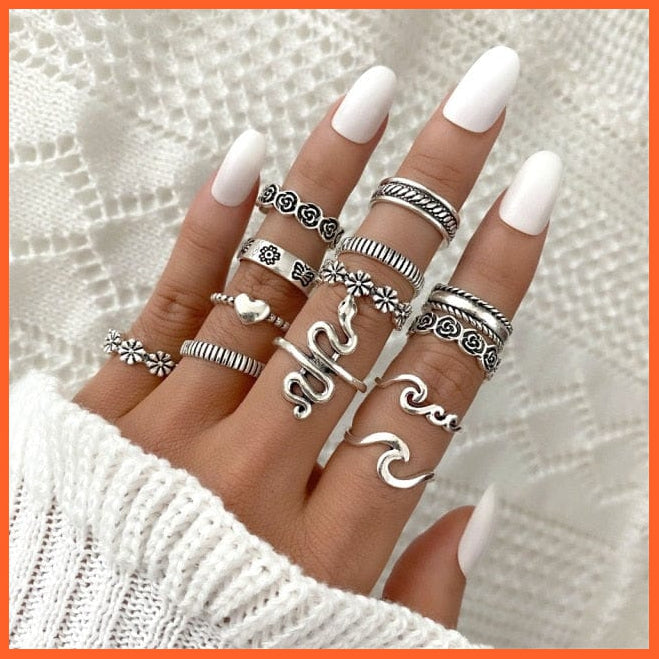 Gothic Vintage Antique Silver Color Rings Sets | Bohemian Style Ring | whatagift.com.au.