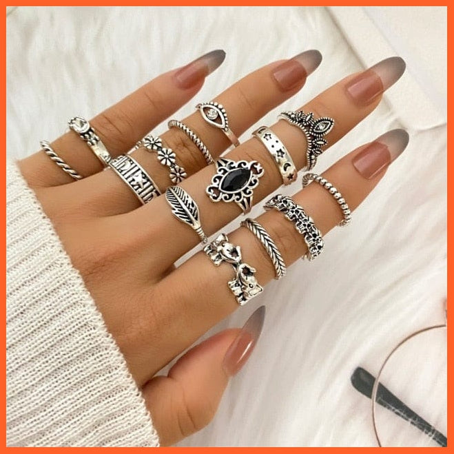 Gothic Vintage Antique Silver Color Rings Sets | Bohemian Style Ring | whatagift.com.au.