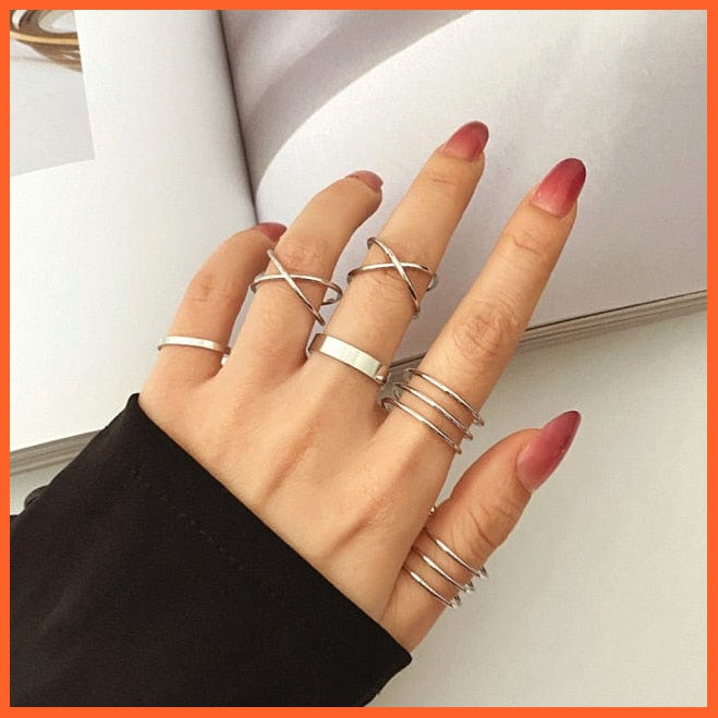 6Pcs/Set Punk Finger Rings Minimalist Gold/Black Metal Rings For Women | whatagift.com.au.