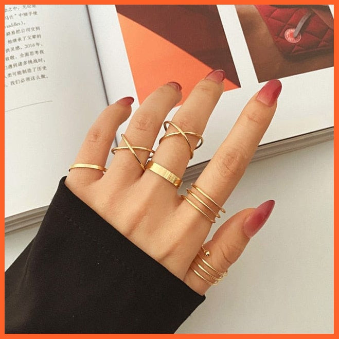 6Pcs/Set Punk Finger Rings Minimalist Gold/Black Metal Rings For Women | whatagift.com.au.