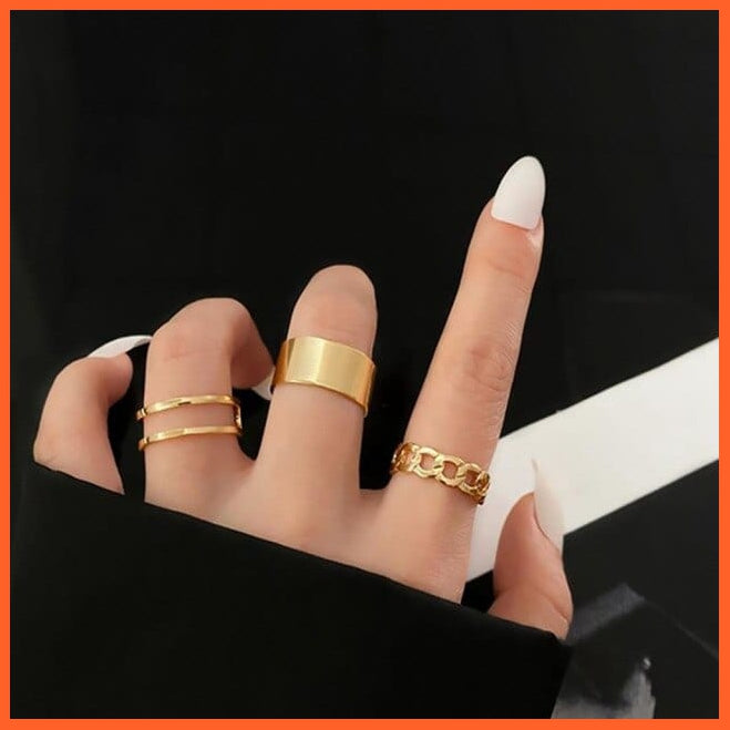6Pcs/Set Punk Finger Rings Minimalist Gold/Black Metal Rings For Women | whatagift.com.au.
