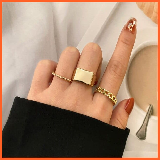 6Pcs/Set Punk Finger Rings Minimalist Gold/Black Metal Rings For Women | whatagift.com.au.