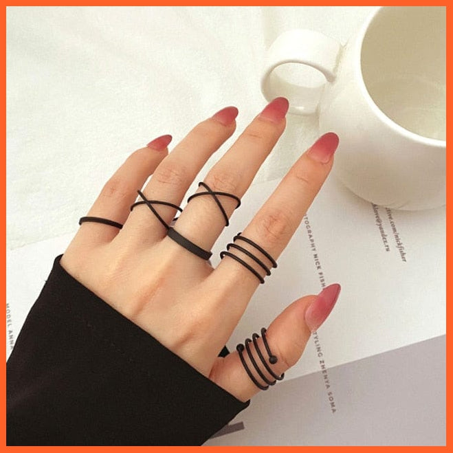 6Pcs/Set Punk Finger Rings Minimalist Gold/Black Metal Rings For Women | whatagift.com.au.