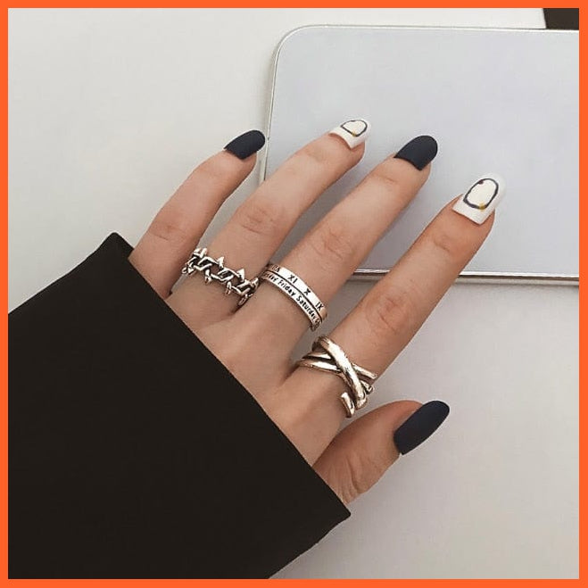 6Pcs/Set Punk Finger Rings Minimalist Gold/Black Metal Rings For Women | whatagift.com.au.