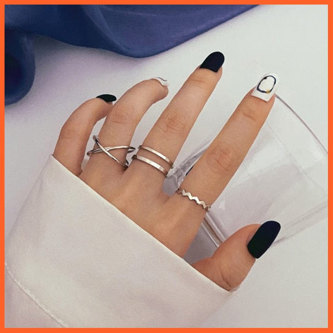 6Pcs/Set Punk Finger Rings Minimalist Gold/Black Metal Rings For Women | whatagift.com.au.