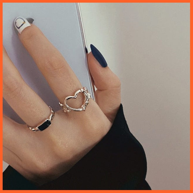 6Pcs/Set Punk Finger Rings Minimalist Gold/Black Metal Rings For Women | whatagift.com.au.
