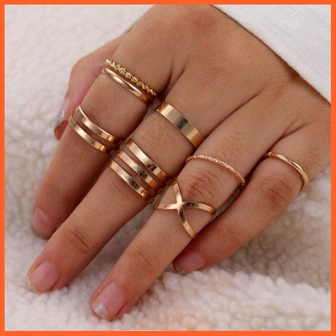 6Pcs/Set Punk Finger Rings Minimalist Gold/Black Metal Rings For Women | whatagift.com.au.
