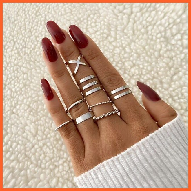 6Pcs/Set Punk Finger Rings Minimalist Gold/Black Metal Rings For Women | whatagift.com.au.