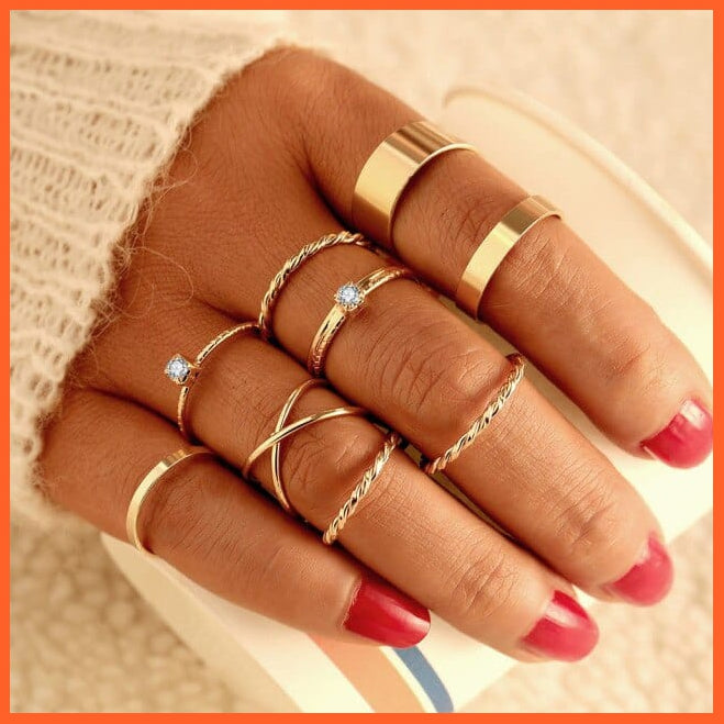 6Pcs/Set Punk Finger Rings Minimalist Gold/Black Metal Rings For Women | whatagift.com.au.