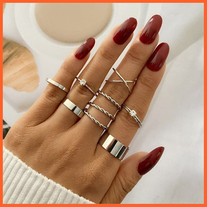 6Pcs/Set Punk Finger Rings Minimalist Gold/Black Metal Rings For Women | whatagift.com.au.