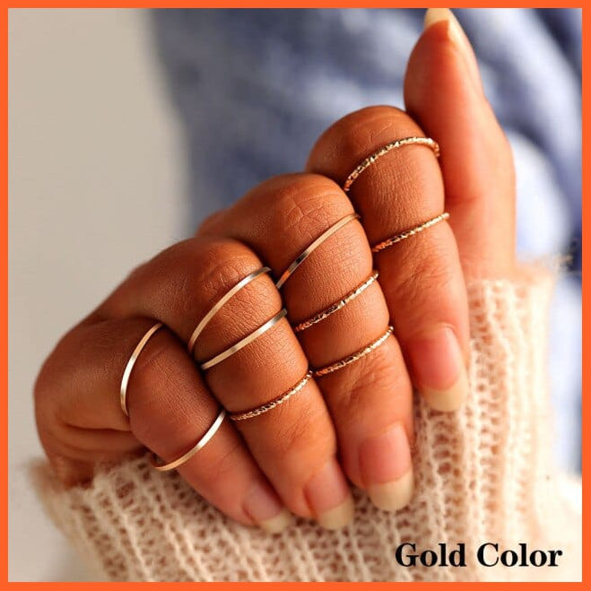 6Pcs/Set Punk Finger Rings Minimalist Gold/Black Metal Rings For Women | whatagift.com.au.