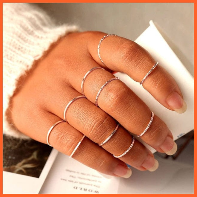 6Pcs/Set Punk Finger Rings Minimalist Gold/Black Metal Rings For Women | whatagift.com.au.