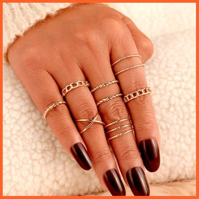 6Pcs/Set Punk Finger Rings Minimalist Gold/Black Metal Rings For Women | whatagift.com.au.
