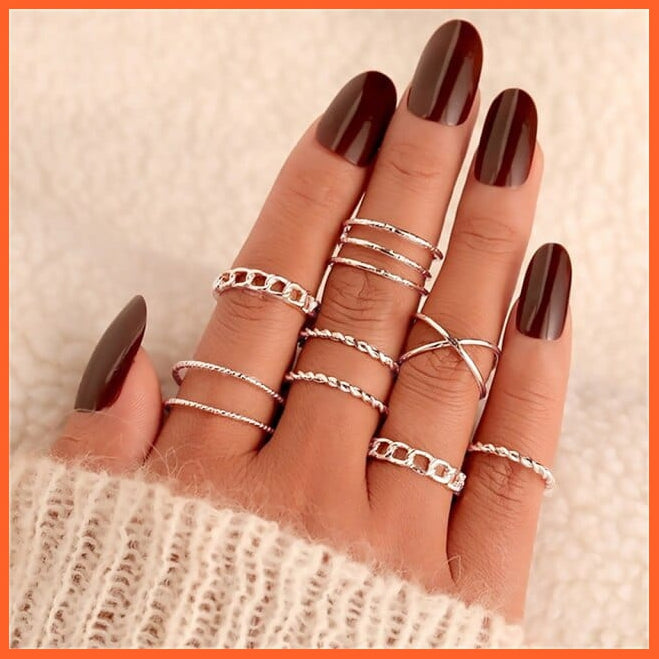 6Pcs/Set Punk Finger Rings Minimalist Gold/Black Metal Rings For Women | whatagift.com.au.
